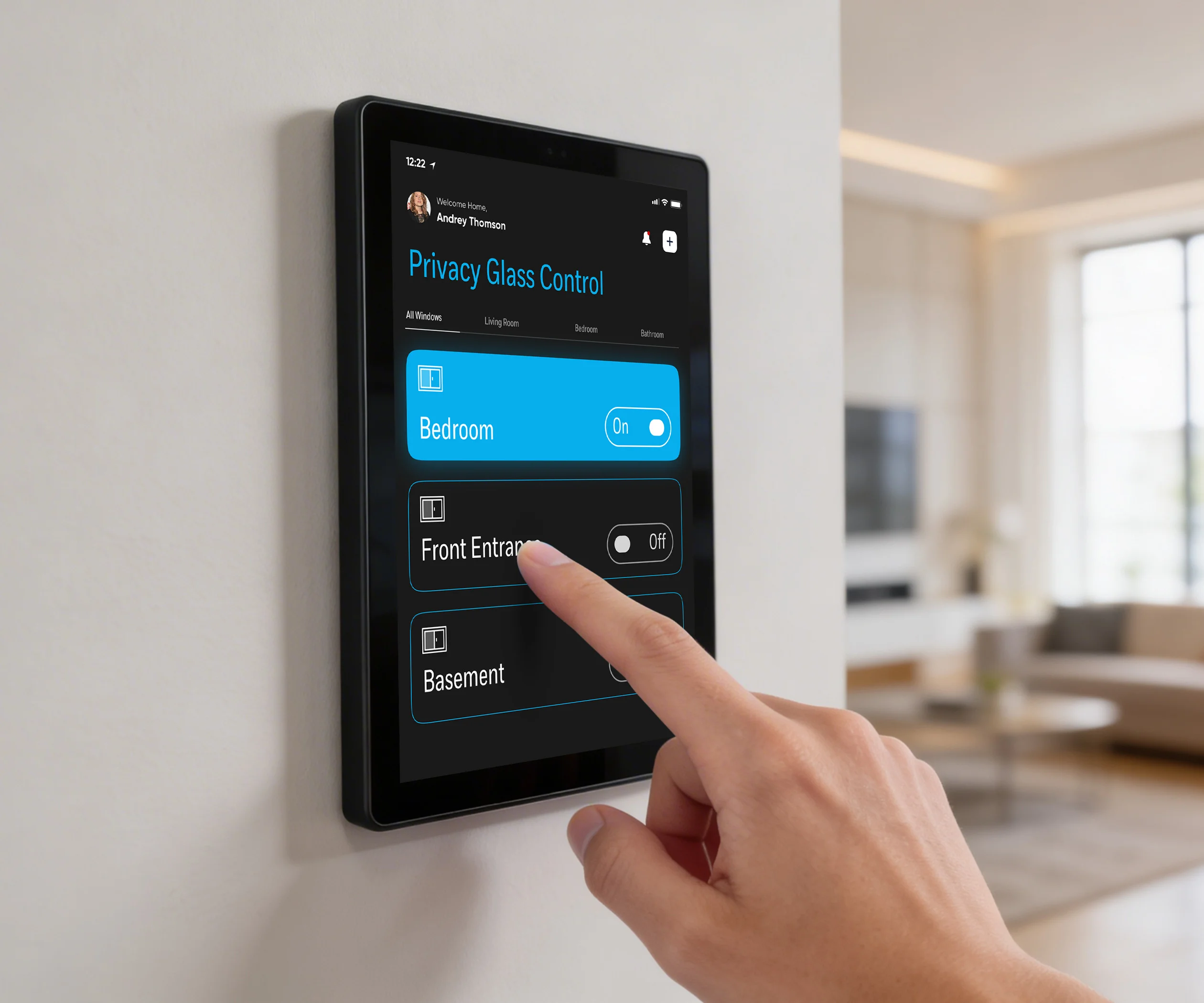 Wall-mounted CLiC Privacy Glass Control panel